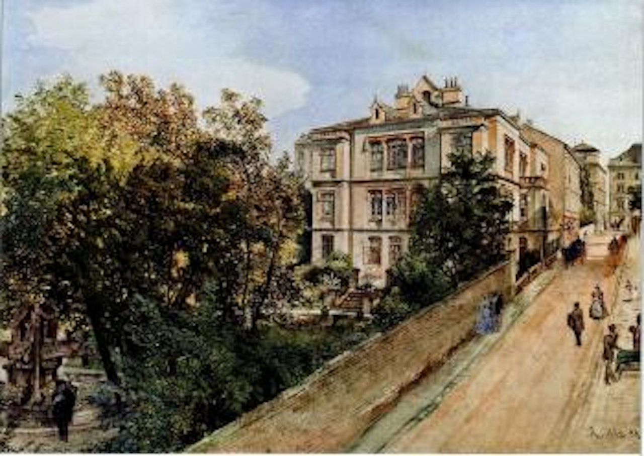 Blick in die Schmöllerlgasse im vierten Wiener Gemeindebezirk bei der Villa von Friedrich Jakob Gsell by Rudolf von Alt
