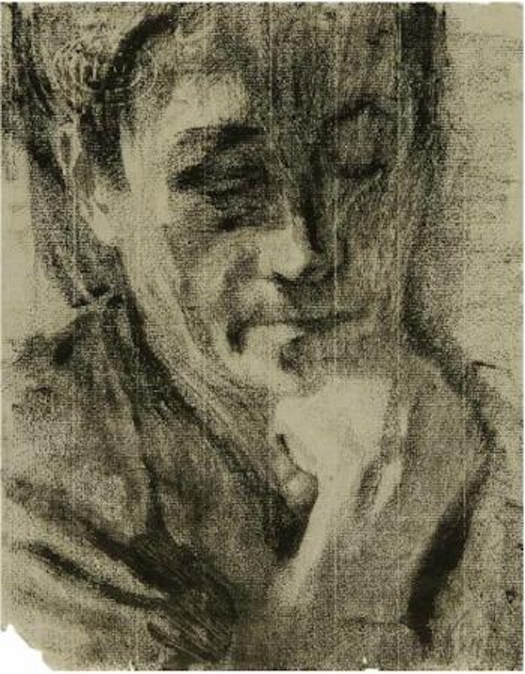 Frau, das rechte Kinn in die Hand gestützt by Kathe Kollwitz