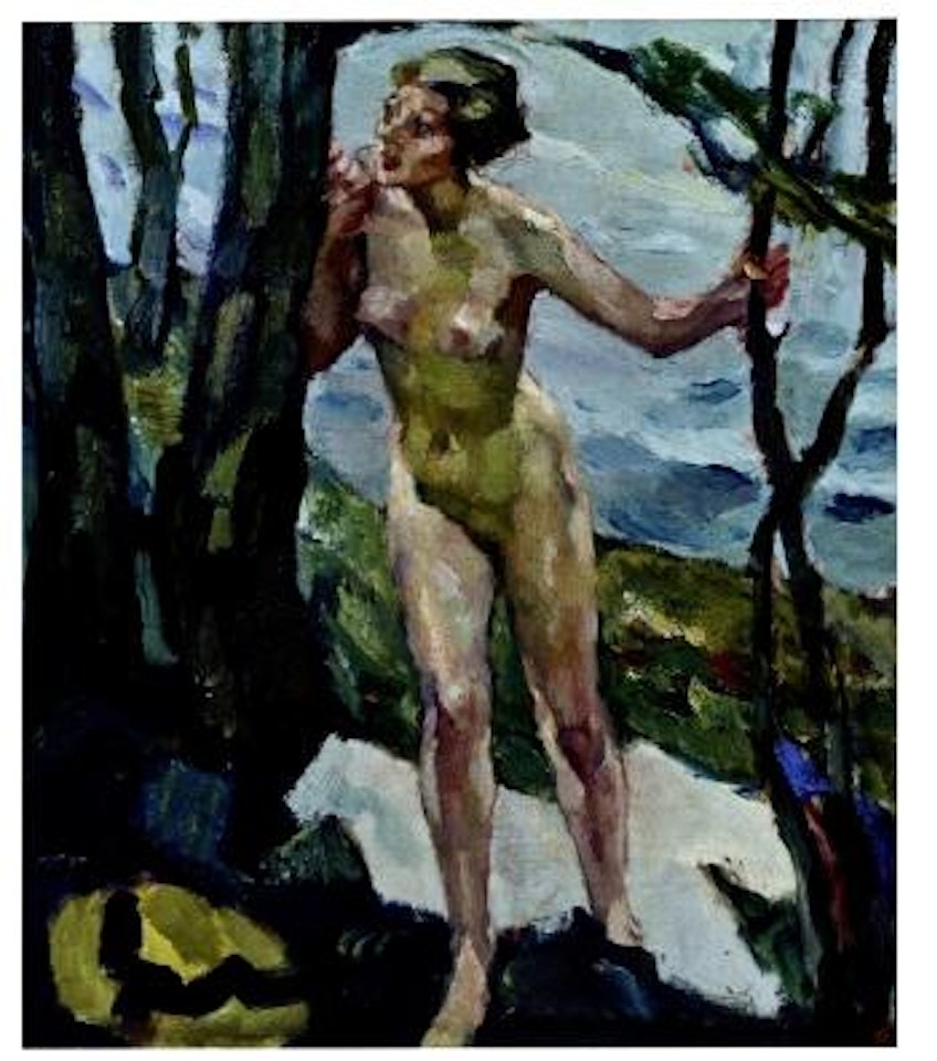 Weiblicher Akt mit Bäumen by Leo Putz