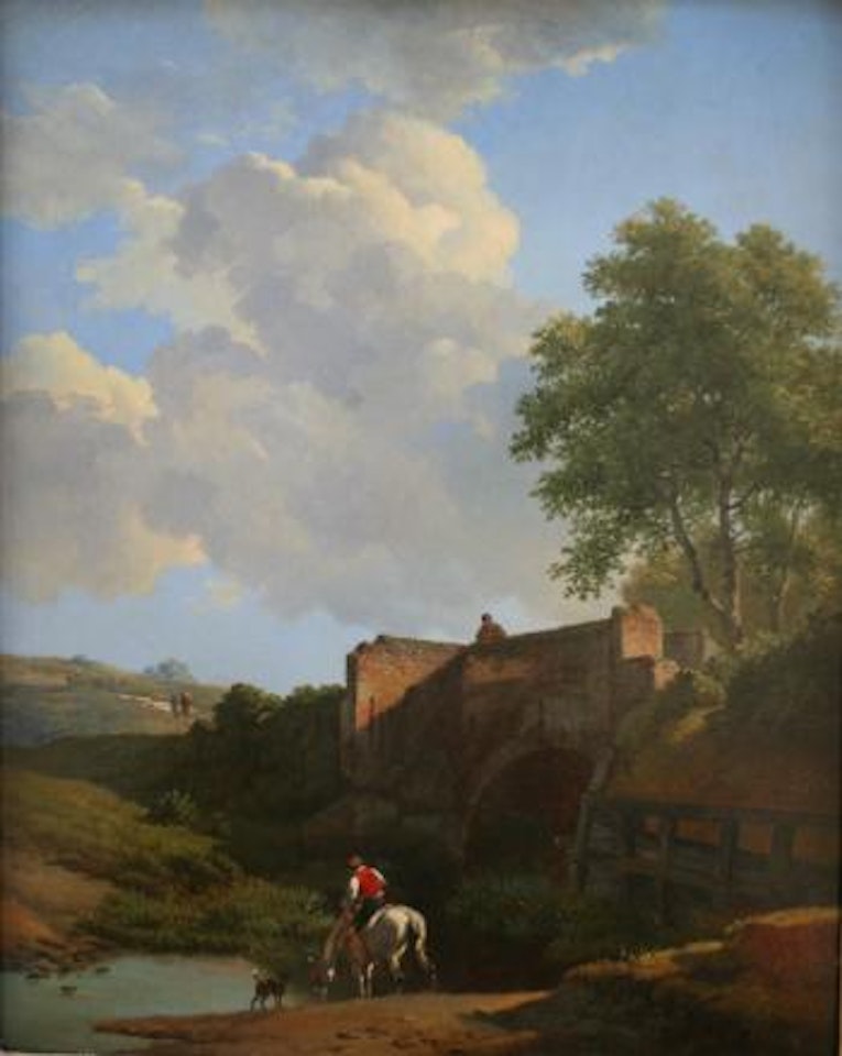 Horse and rider watering beneath a bridge by Eugène Joseph Verboeckhoven