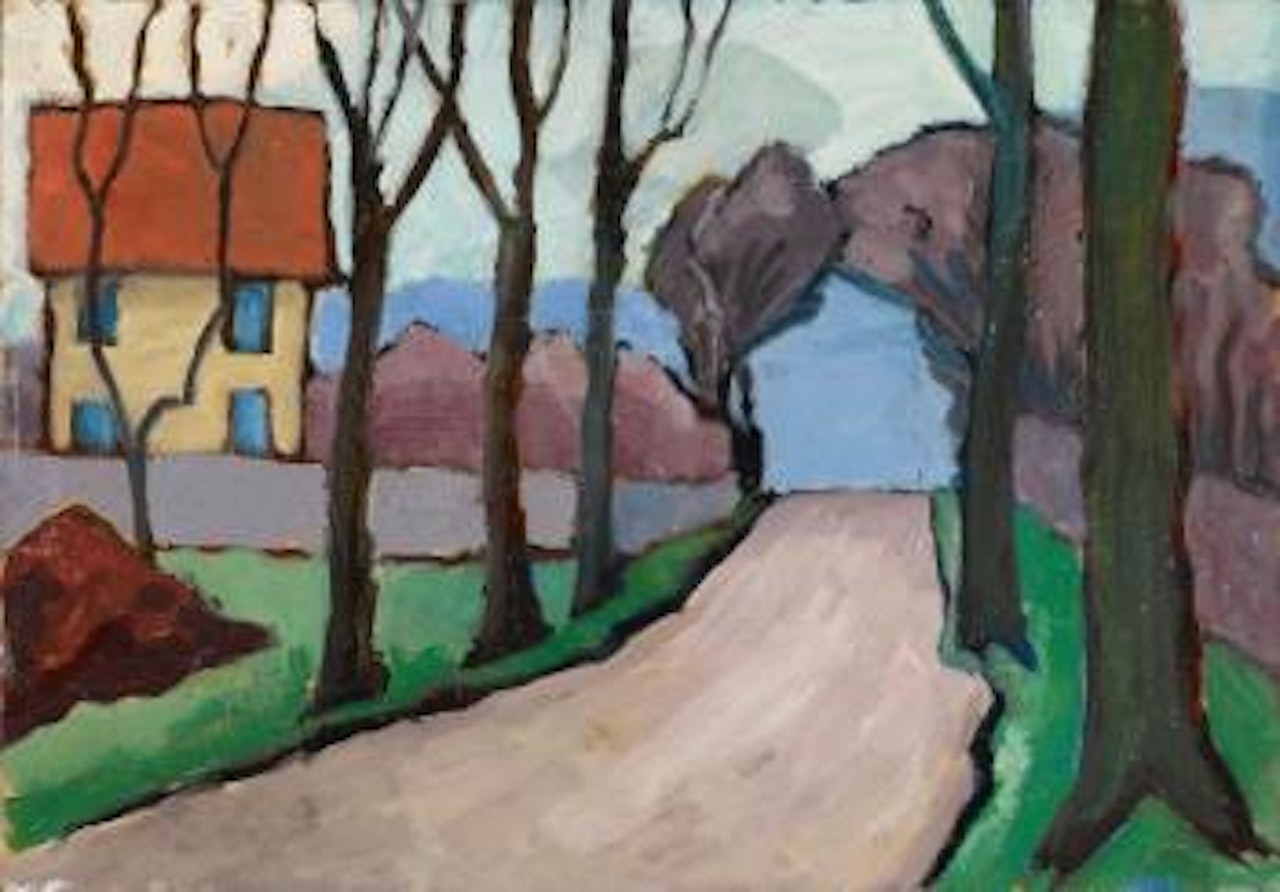 Landstrasse mit gelbem Haus by Gabriele Münter