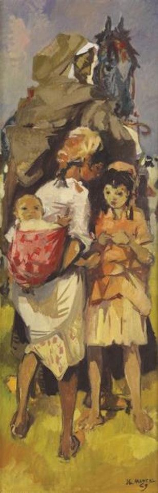 Cavalier Marocain et fillettes by Jean Gaston Mantel