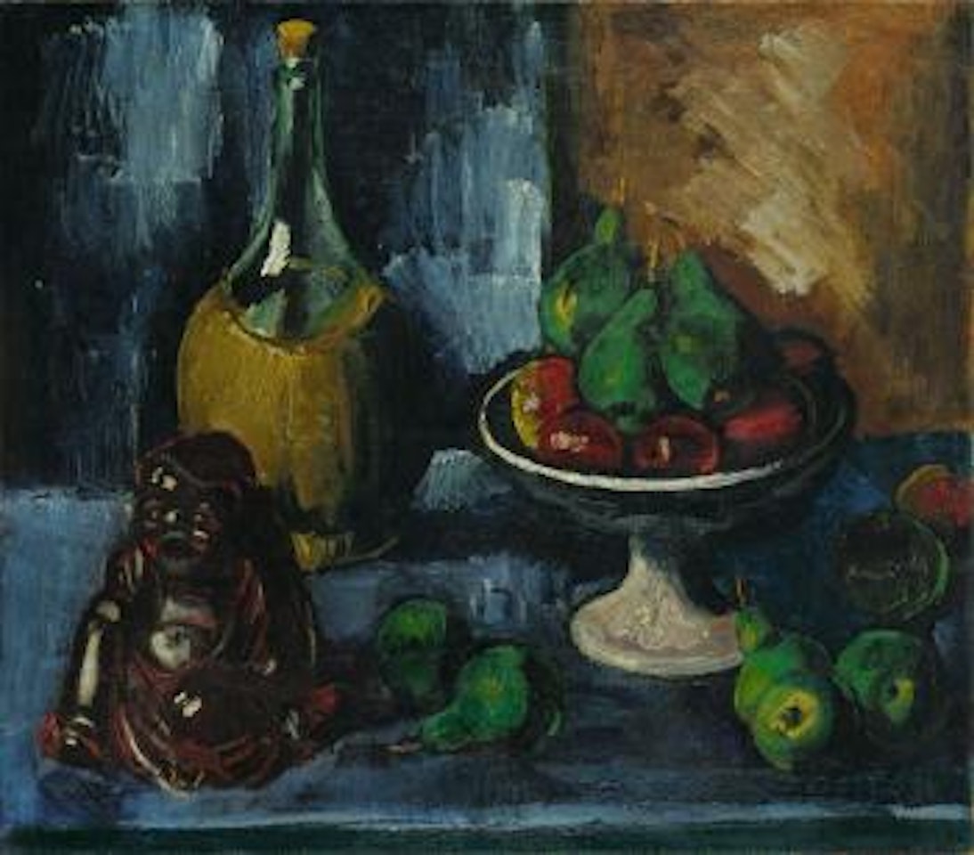 Stilleben mit Buddha und obstschale by Max Pechstein