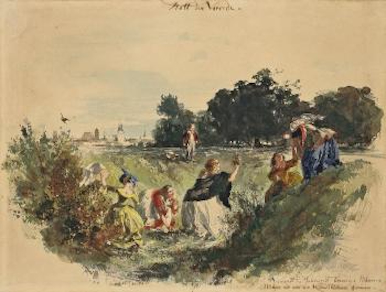 Blumenpflückende frauen (statt der vorrede) by Adolph Menzel