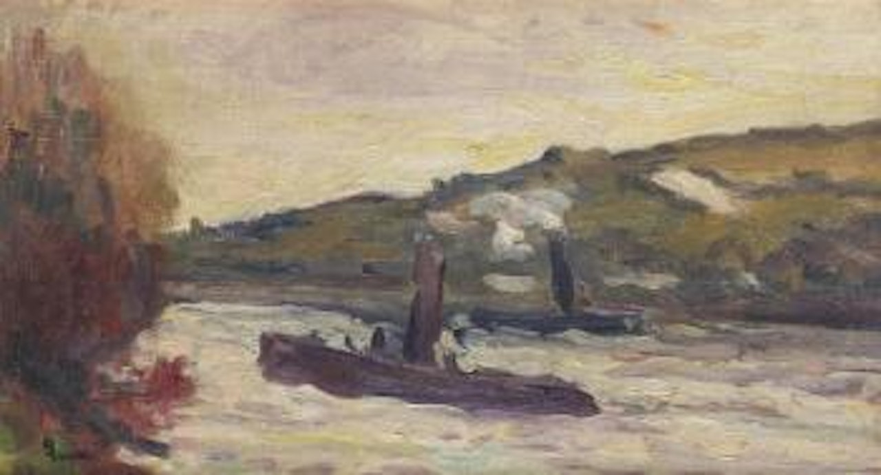 Rolleboise, deux remorqueurs sur la Seine by Maximilien Luce