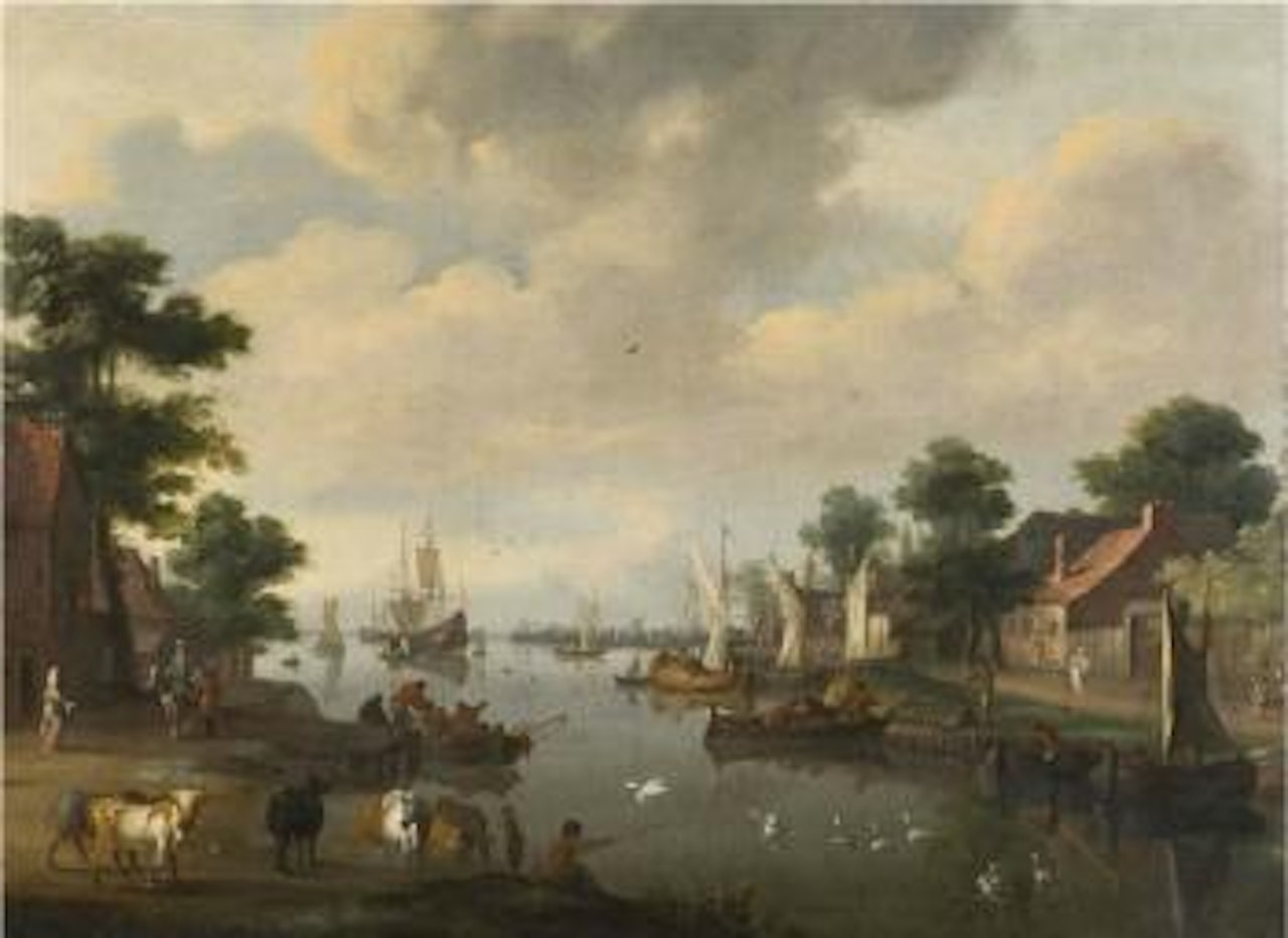 Estuaire animé de gentilhommes et de pêcheurs by Dutch School