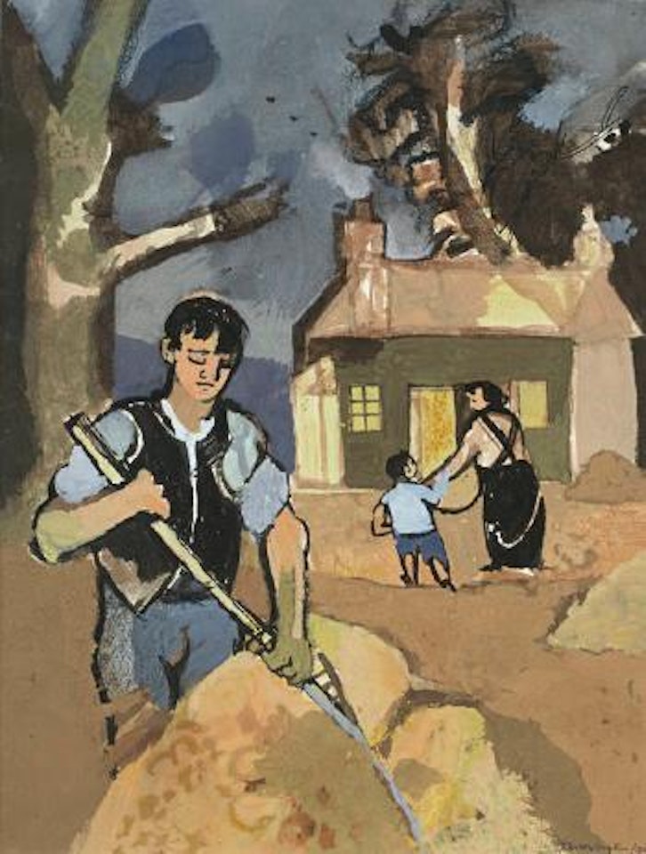 Man raking leaves by Keith Vaughan