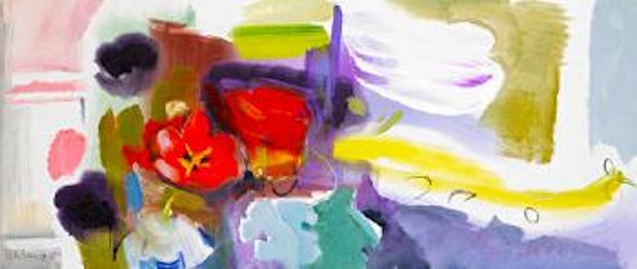 Red, black and white tulips by Ivon Hitchens