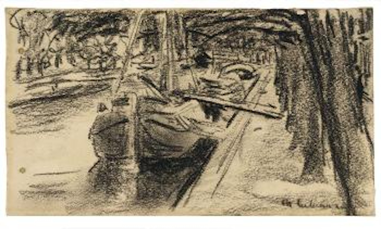 Frachtschiffe in einer gracht by Max Liebermann