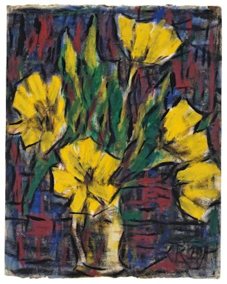 Gelbe tulpen in heller vase by Christian Rohlfs