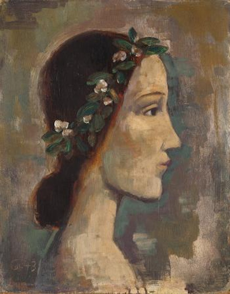 Bekränzter mädchenkopf (profil nach rechts) by Karl Hofer