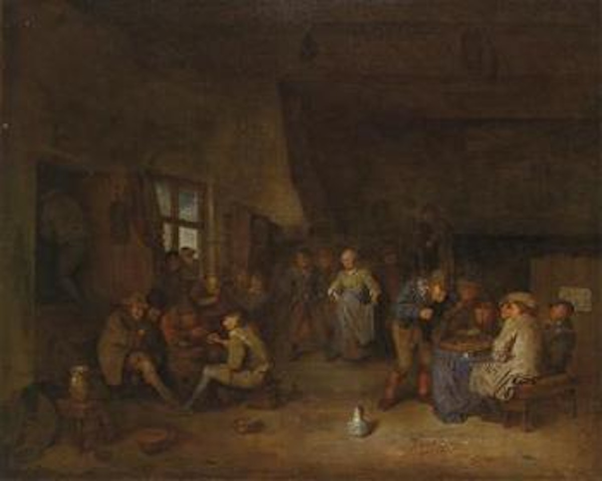 A tavern interior with chess players by Egbert van Heemskerk III