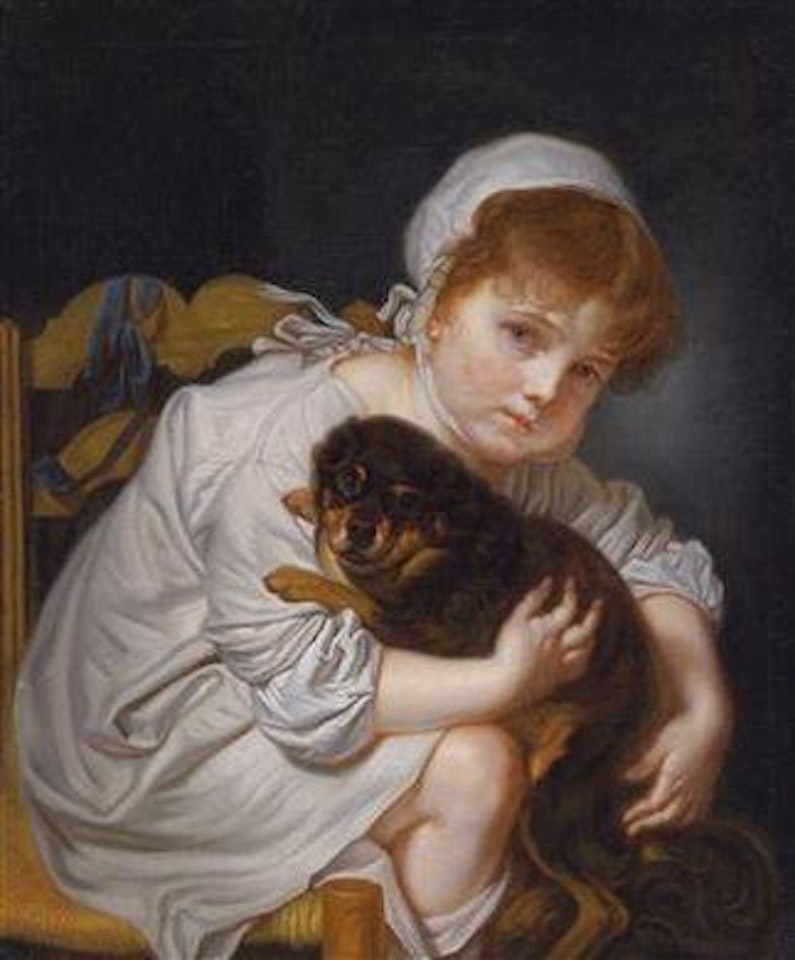 A young girl with a lap dog by Jean-Baptiste Greuze