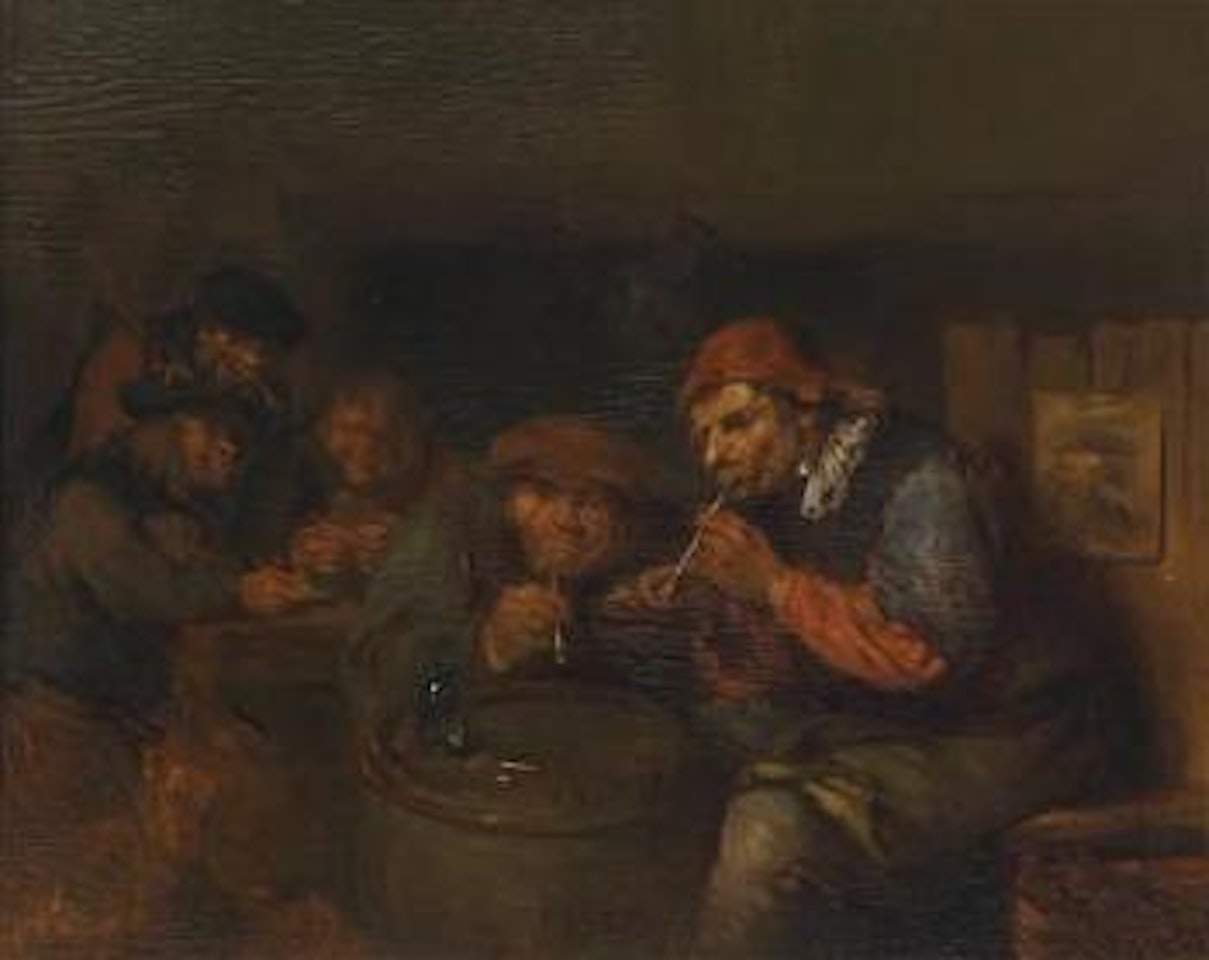 A tavern interior with carousing peasants by Egbert van Heemskerk III