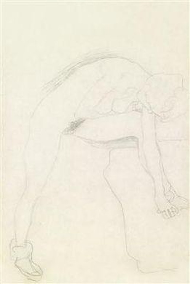 Nude leaning forward with leg raised to the right by Gustav Klimt