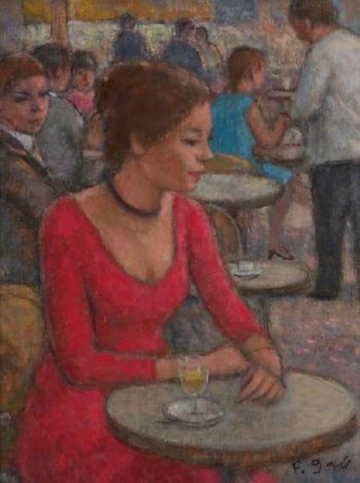 Marie-Lize en rouge, à la terrasse d'un café, Grands Boulevards, Paris by François Gall