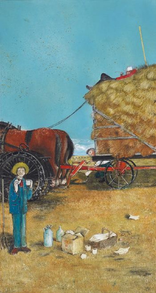 Practical jokes in threshing time by William Kurelek