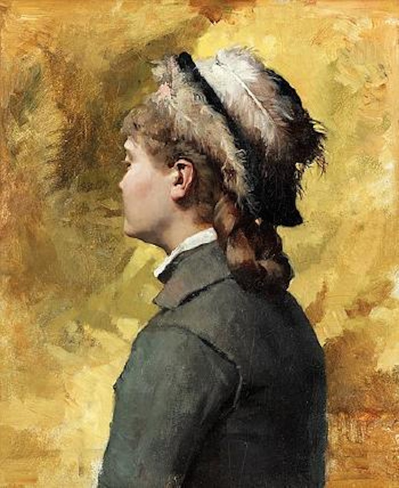 Ung kvinna i grått by Albert Edelfelt