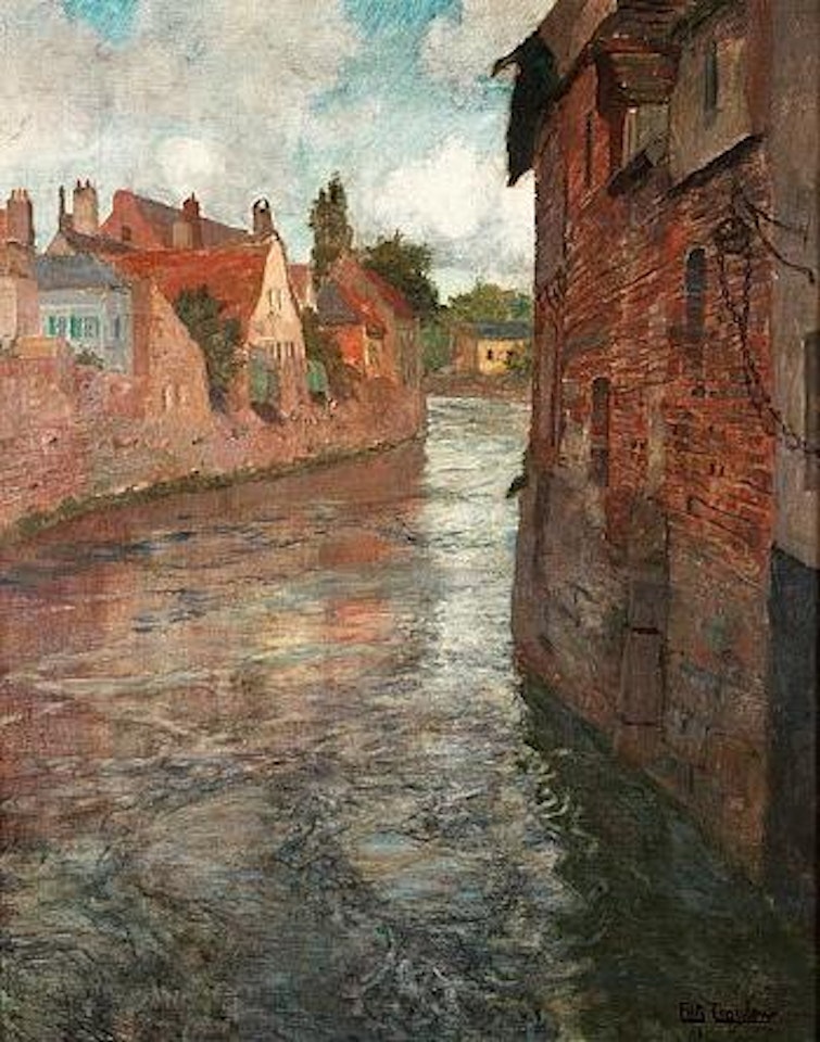 Old housees at Somme in Abbéville by Fritz Thaulow