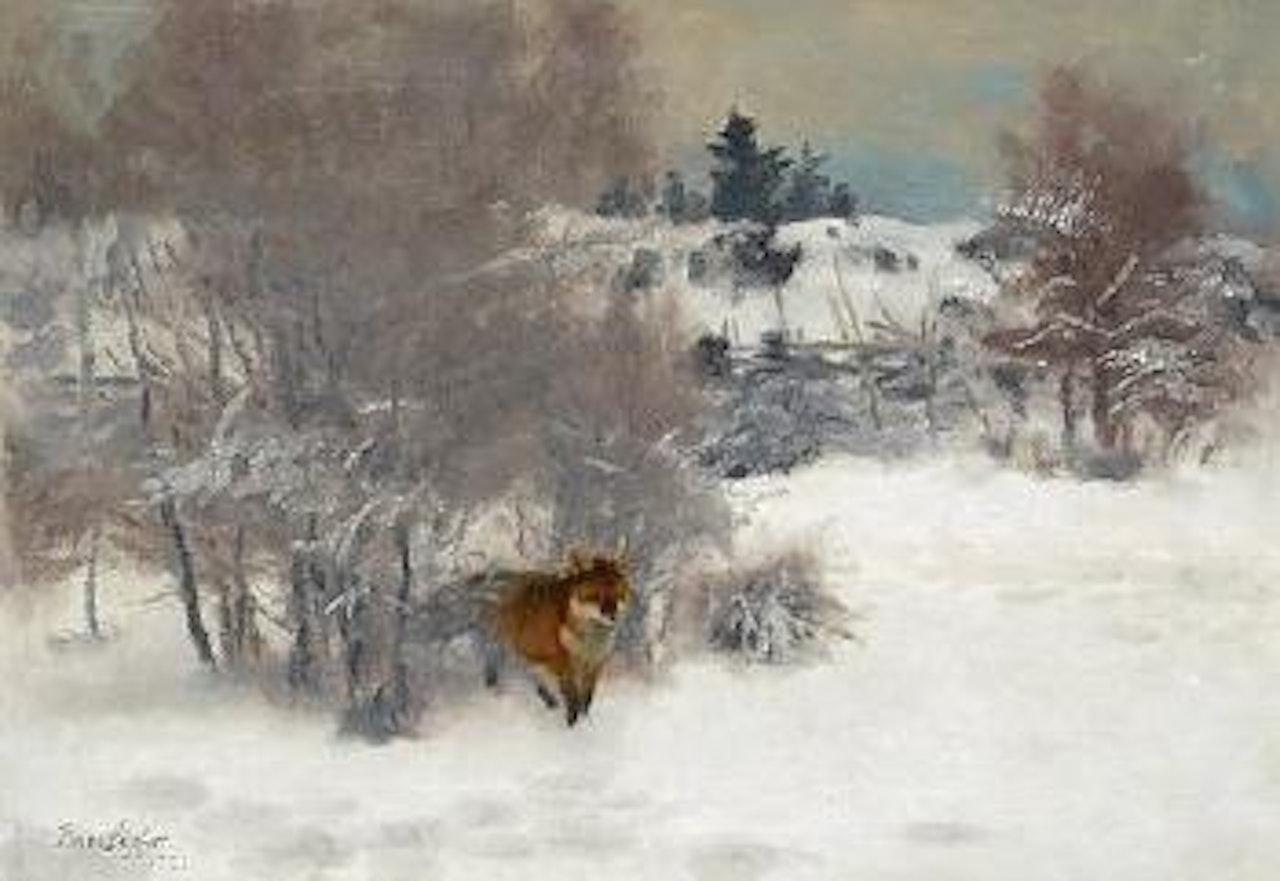 Fox in winter landscape by Bruno Liljefors