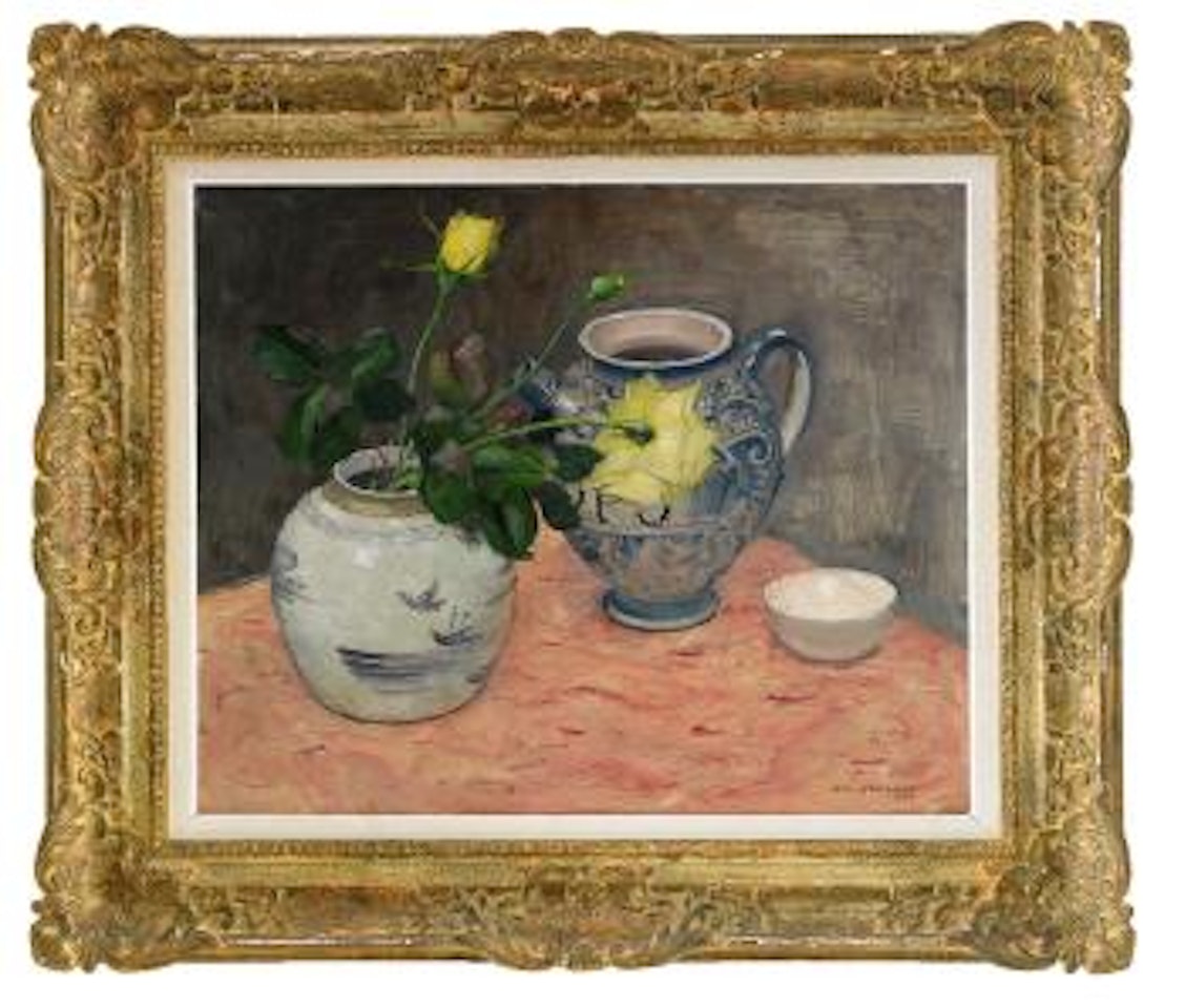 Stilleben med blommor och orientaliska vaser by Olle Hjortzberg