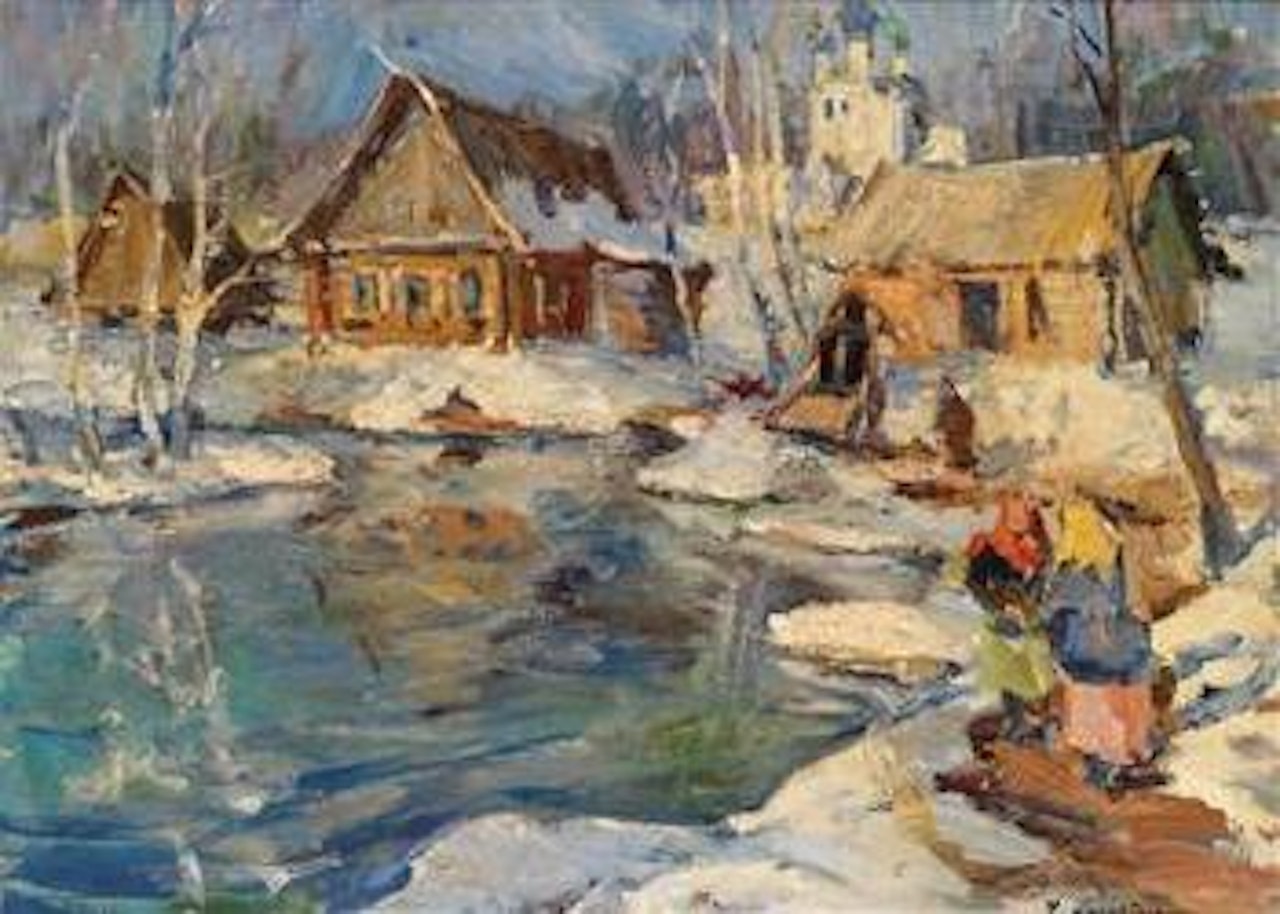 Russian town in the snow by Georgij Aleksandrovic Lapschin