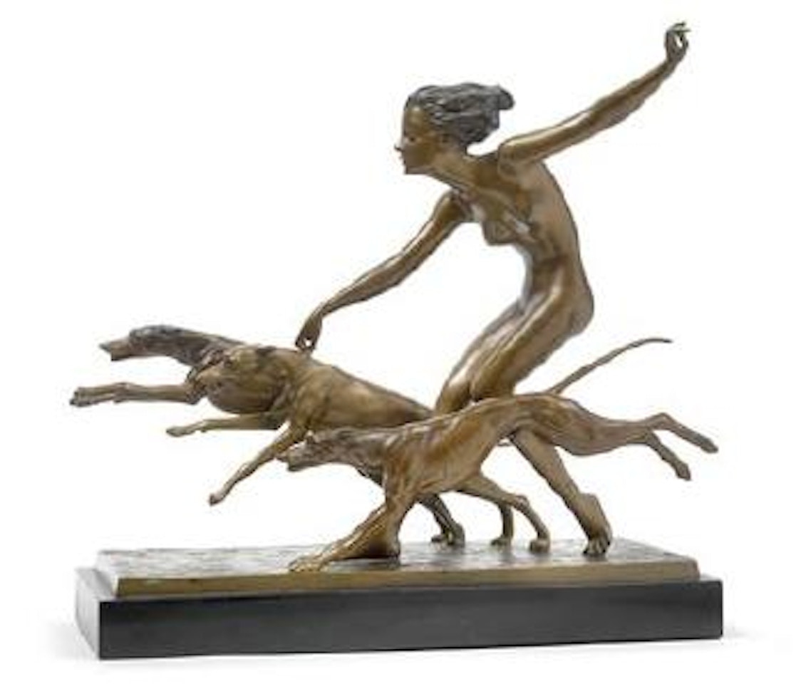 A nude with three greyhounds by Josef Lorenzl