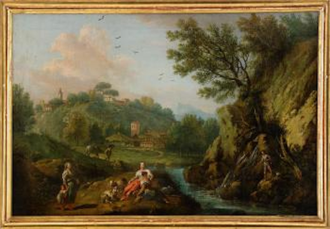 Pastoralt landskap med figurscen by Francesco Zuccarelli
