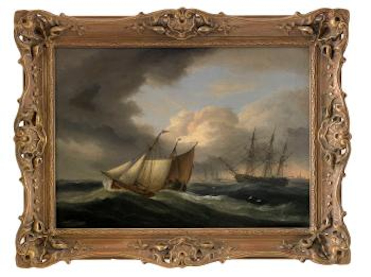 Segelskutor på stormigt hav by Thomas Luny