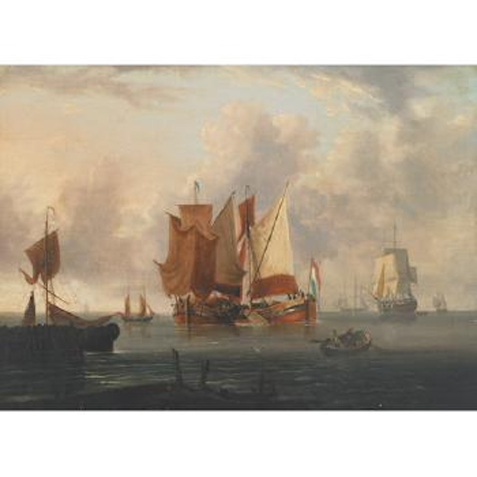 Warships and Dutch hoys entering a harbour by Charles Martin Powell