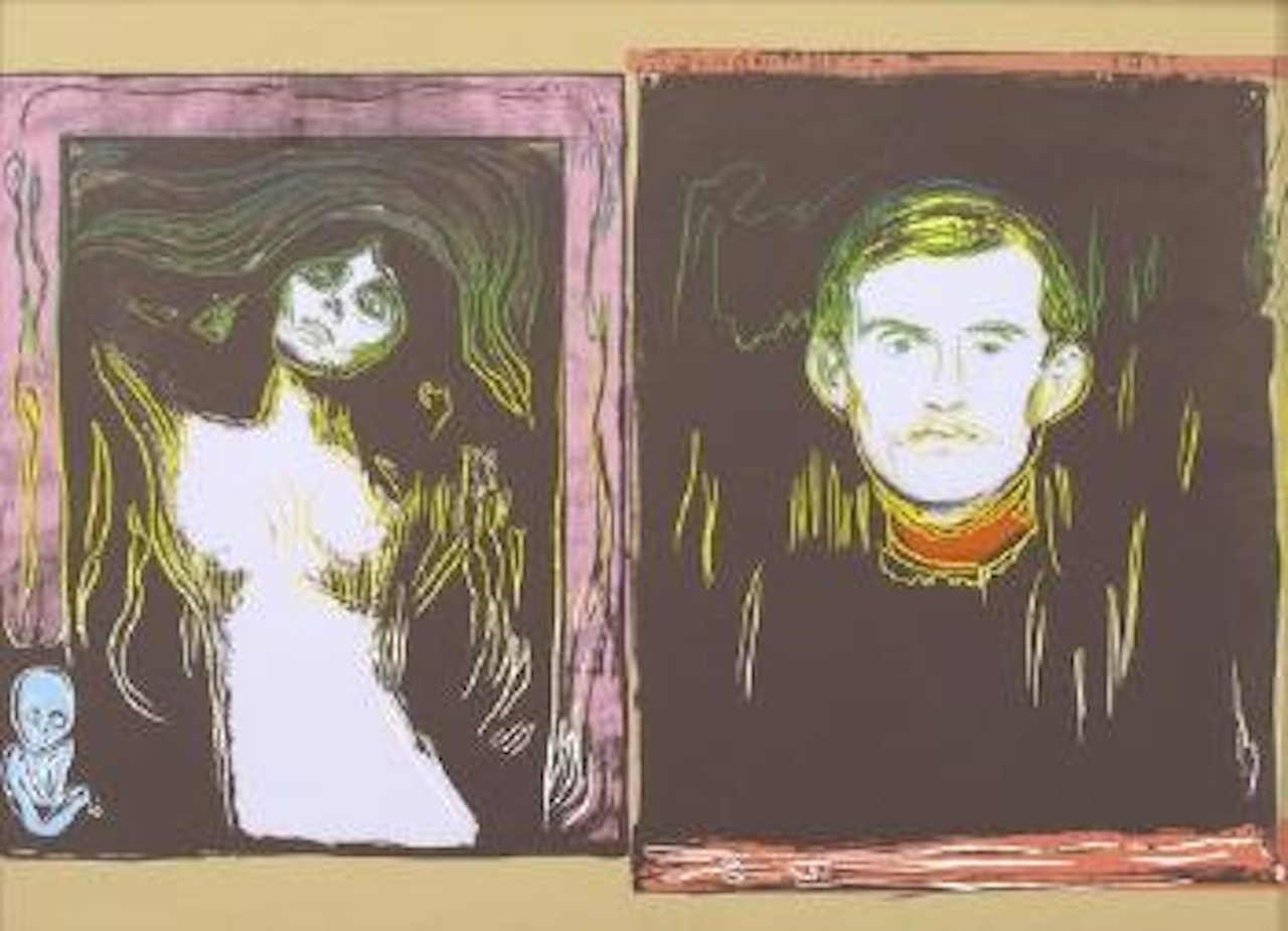 Madonna and self-portrait with skeleton's arm, after Munch by Andy Warhol