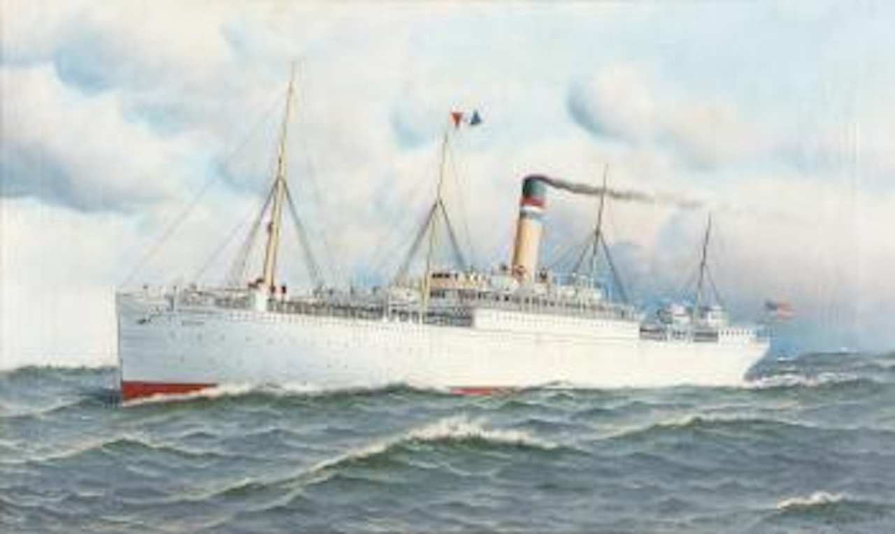 The troop ship Logan with soldiers on deck by Antonio Jacobsen