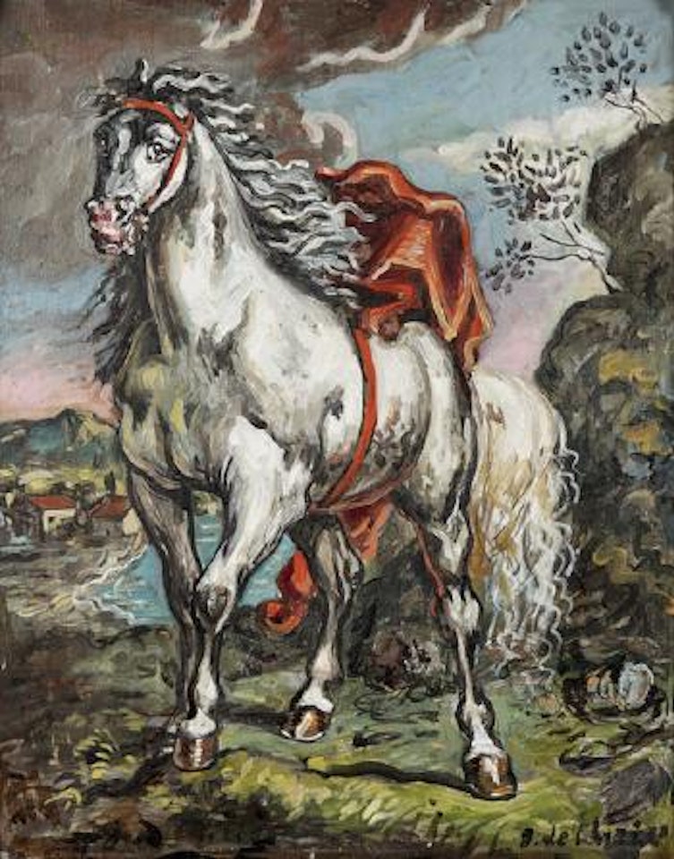 Le cavalier drapé de rouge by Giorgio de Chirico