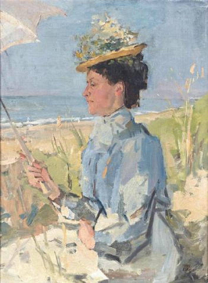 At the beach - portrait of Martha Salomon by Isaac Israels