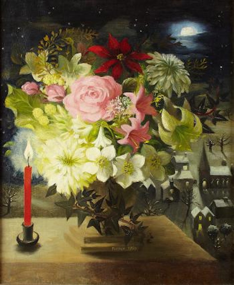 Winter still life with candle by Mary Fedden