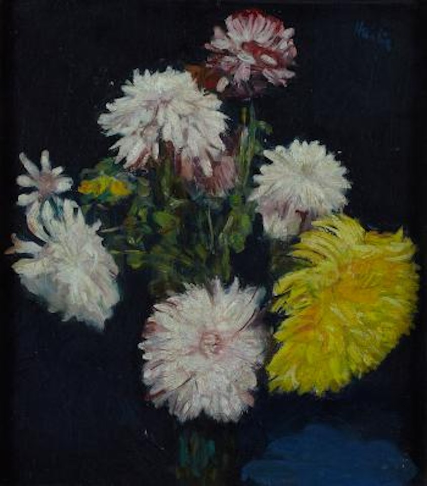 Still life of chrysanthemum by George Leslie Hunter