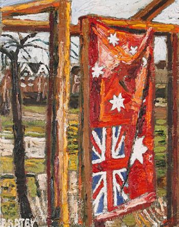 Union Jack and Stars in Revolving Studio in garden II by John Bratby