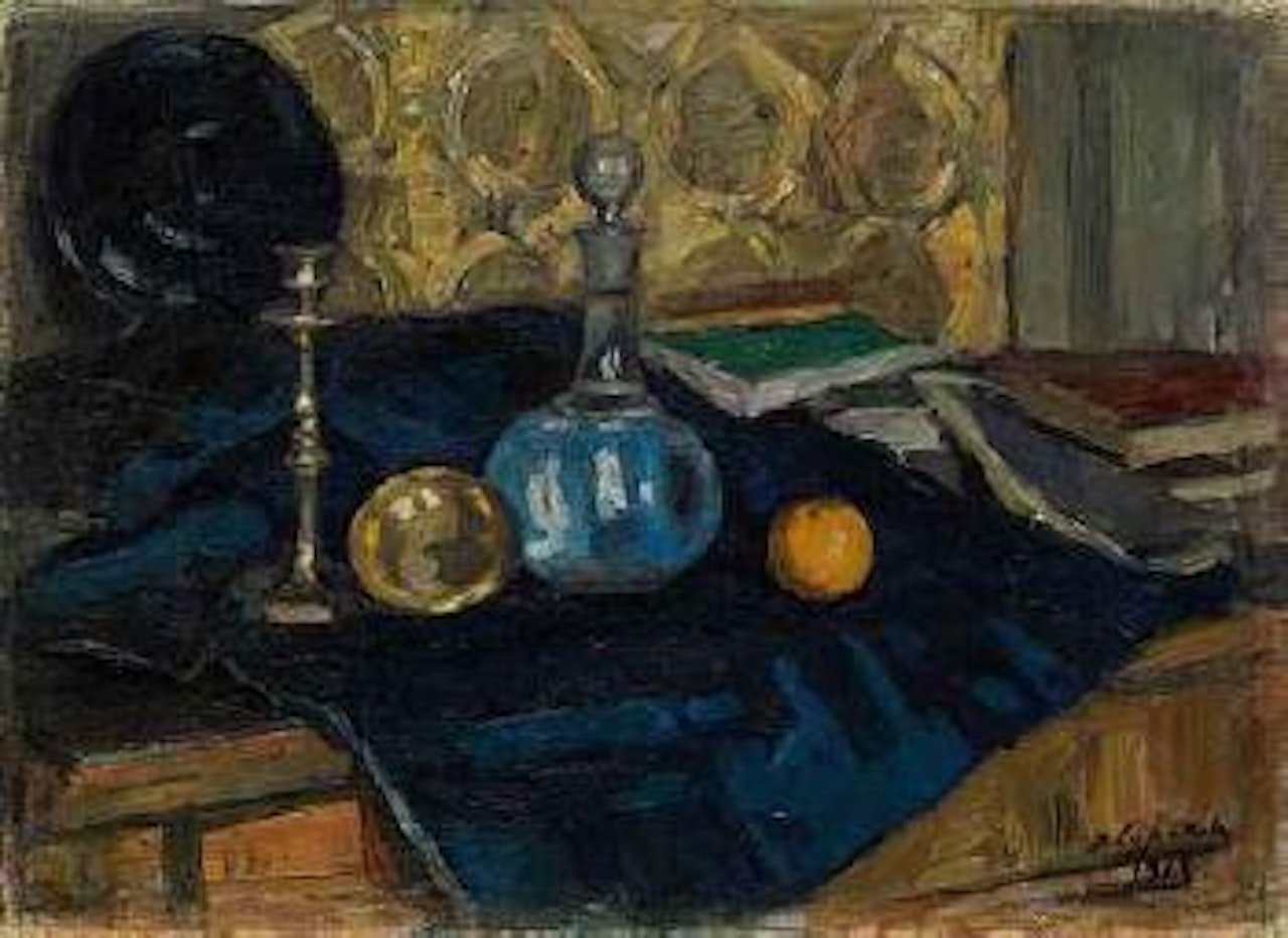 Stillleben mit Kerzenleucher und Wasserkaraffe by Vasilii Ivanovich Surikov