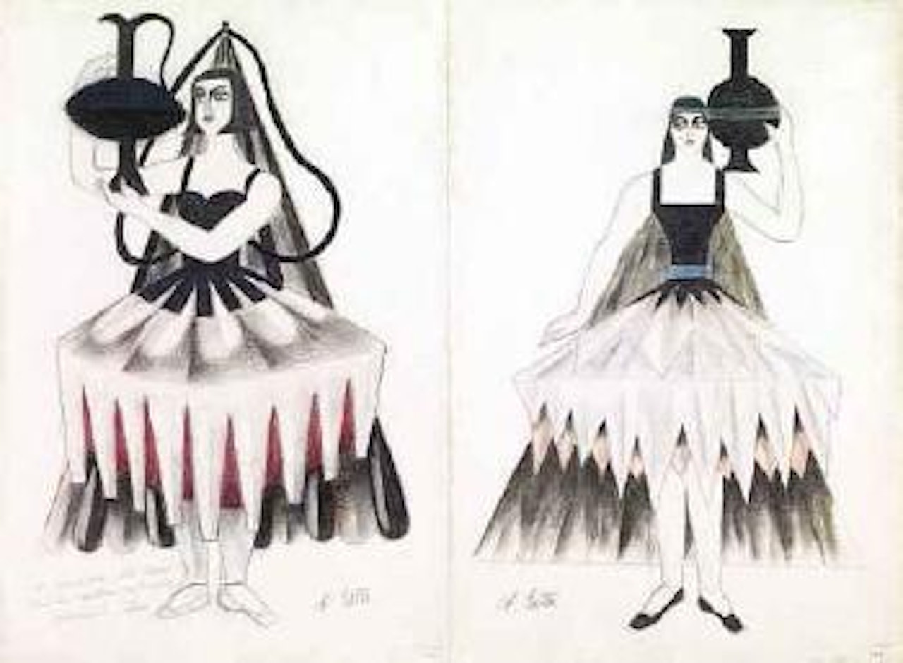 Zwei Kostümentwürfe für eine orientalische Ballerina mit Krug by Alexandra Exter