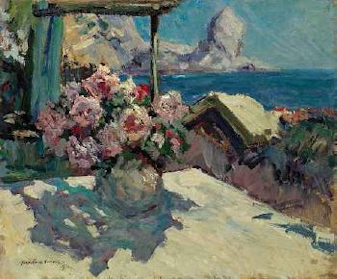 Rosen vor dem Fenster mit Blick auf das Schwarze Meer by Konstantin Alekseevich Korovin
