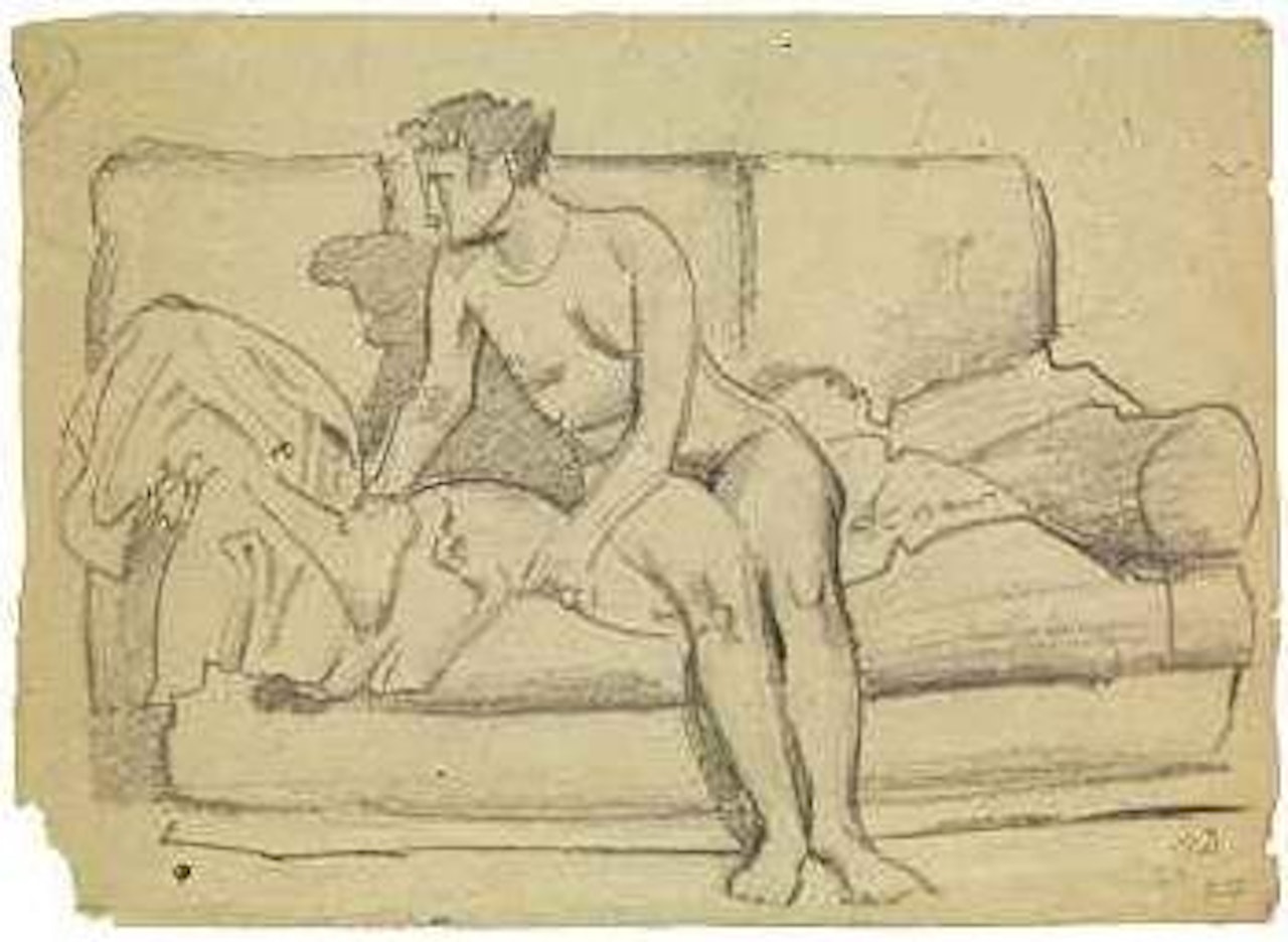 Weiblicher Akt auf dem Sofa by Mstislav Valerianovich Dobuzhinsky