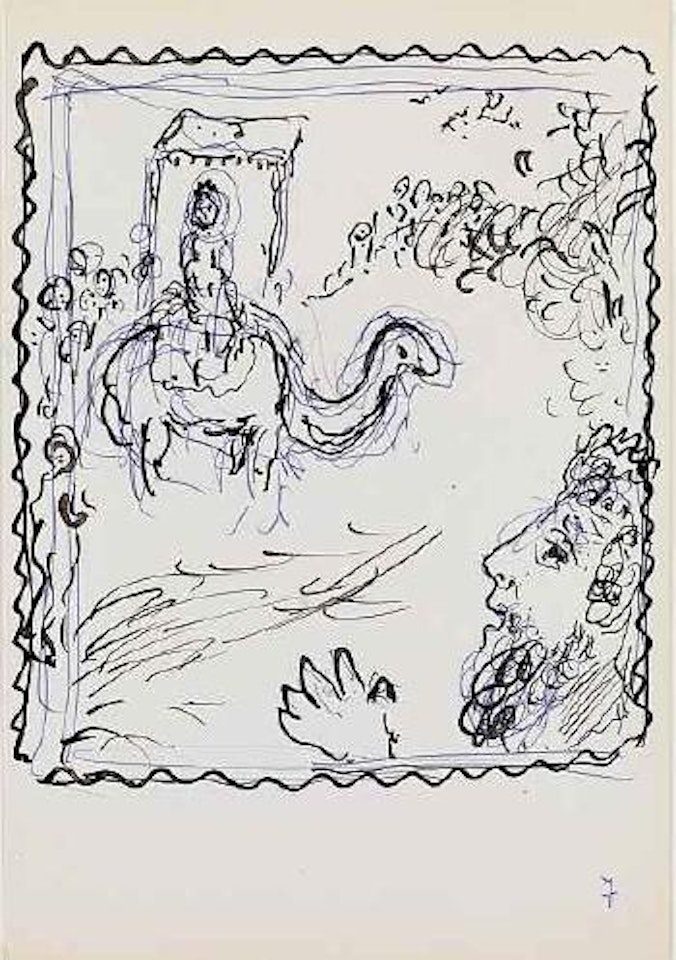 David de profil et la Reine de Saba sur le chameau by Marc Chagall