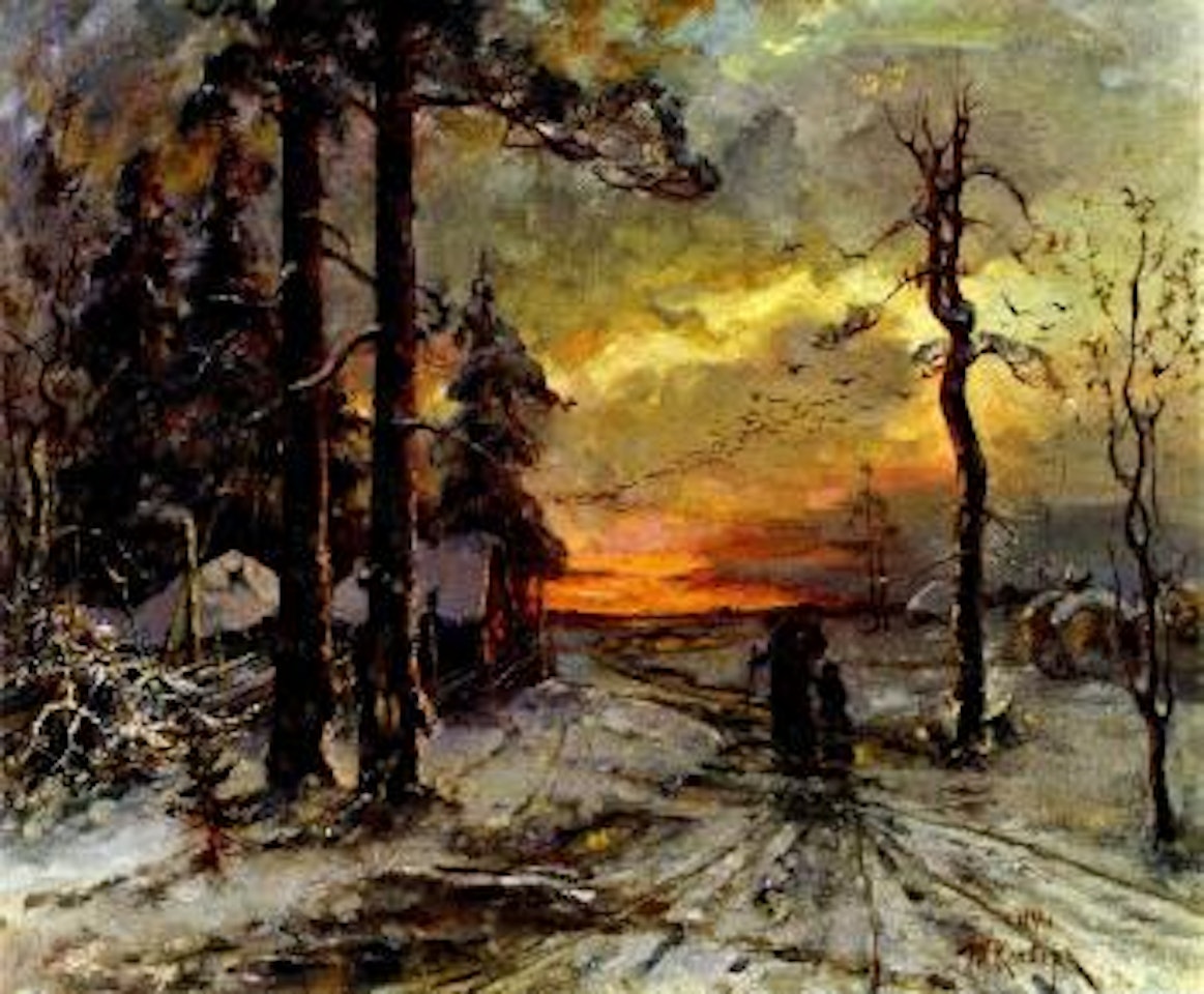 Sonnenuntergang in Winterlandschaft by Yuli Yulievich Klever the Younger