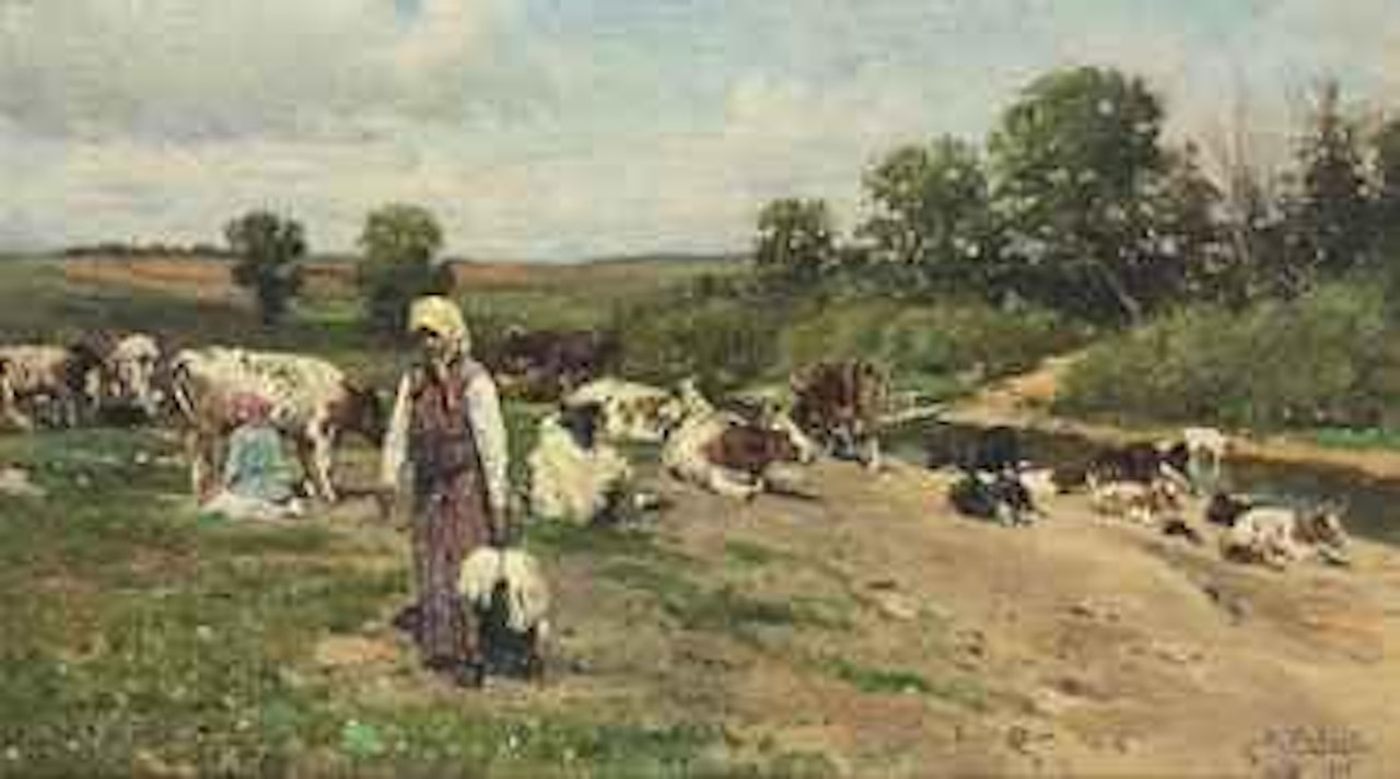 Herd by the river by Vladimir Makovsky
