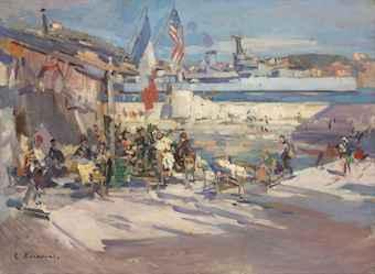 Café in a French port by Konstantin Alekseevich Korovin