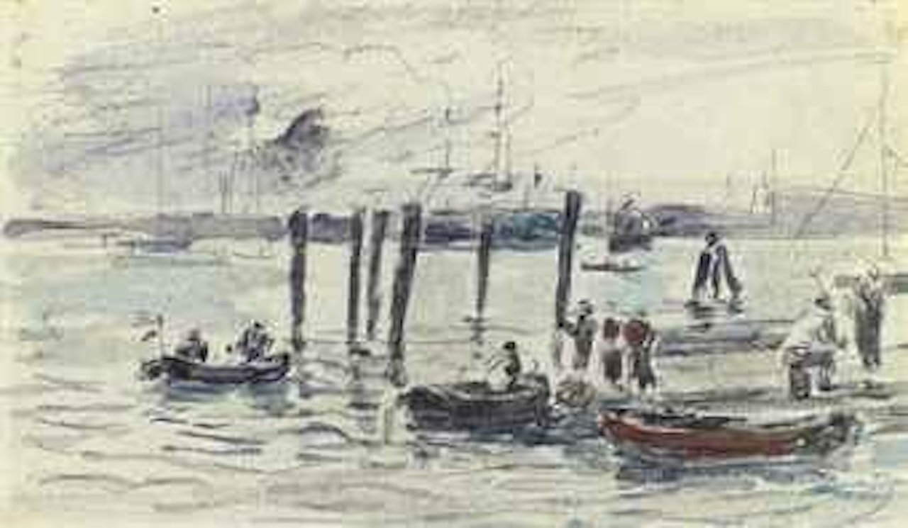 Barques au port by Eugène Boudin