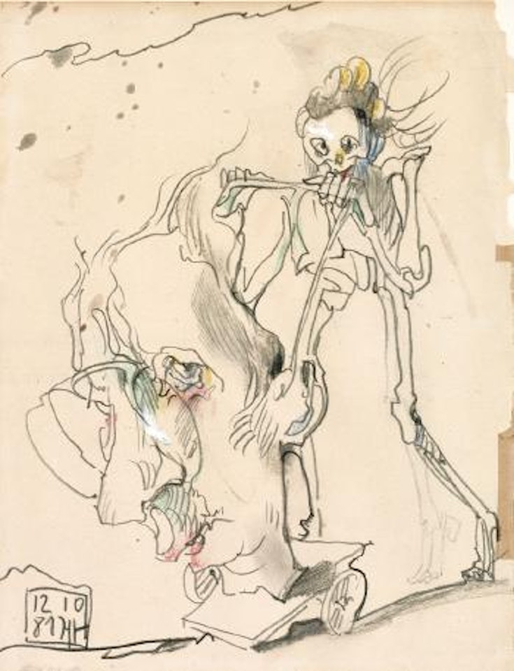 Tod und Maske (Der Tod fährt die Maske des Künstlers spazieren) by Horst Janssen