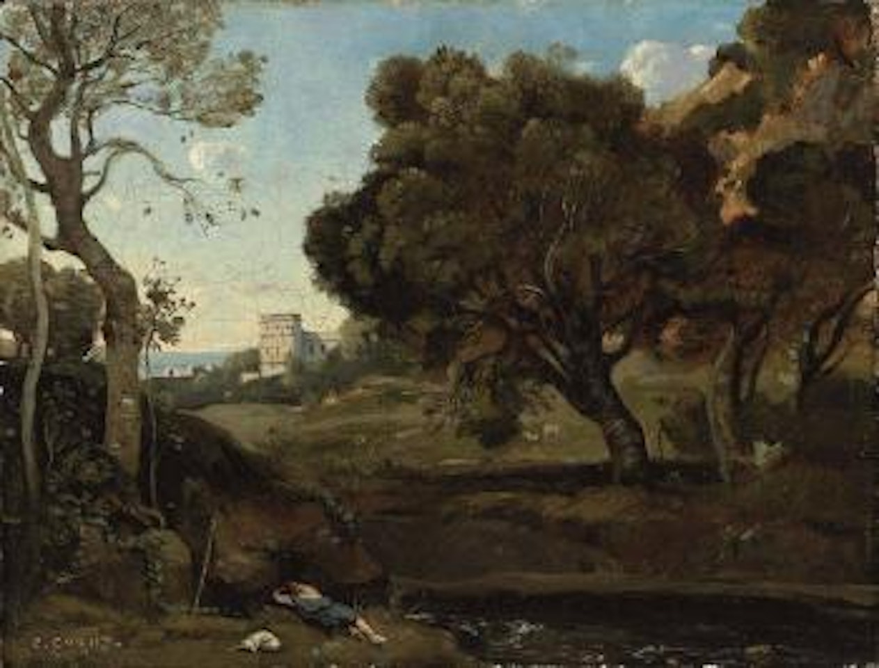 Le repos du berger by Jean Baptiste Camille Corot