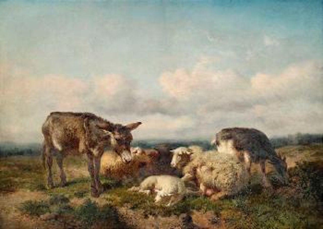 Schafherde mit Esel in weiter Sommerlandschaft by Eugène Joseph Verboeckhoven