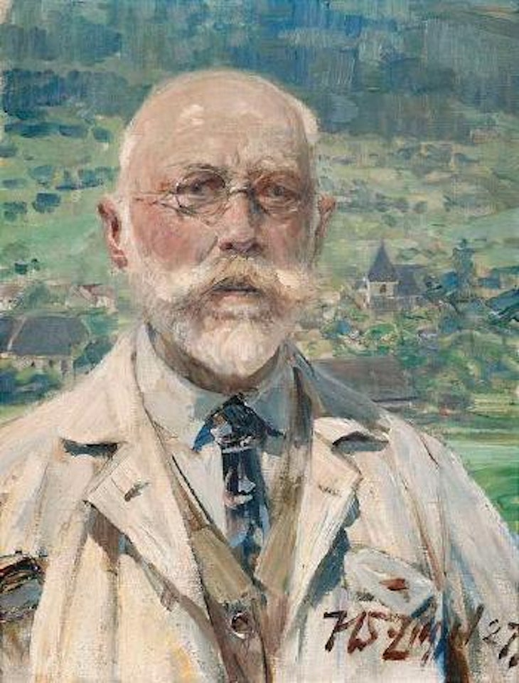 Selbstportrait des Künstlers vor Landschaftshintergrund by Heinrich von Zugel